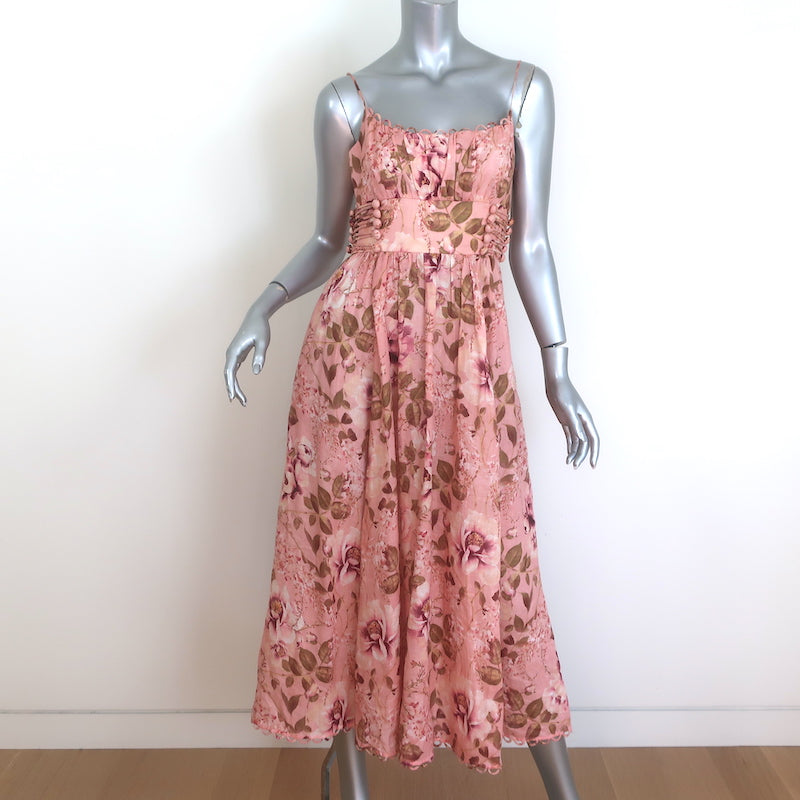 Zimmermann Rosa Midi Dress Pink Floral Print Linen Size 1 Celebrity Owned Zimmermann Rosa Midi Dress Pink Floral Print Linen Size 1 Celebrity Owned
