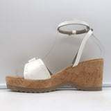 Stella McCartney Linda Cork Wedge Sandals White Faux Patent Leather Size 38