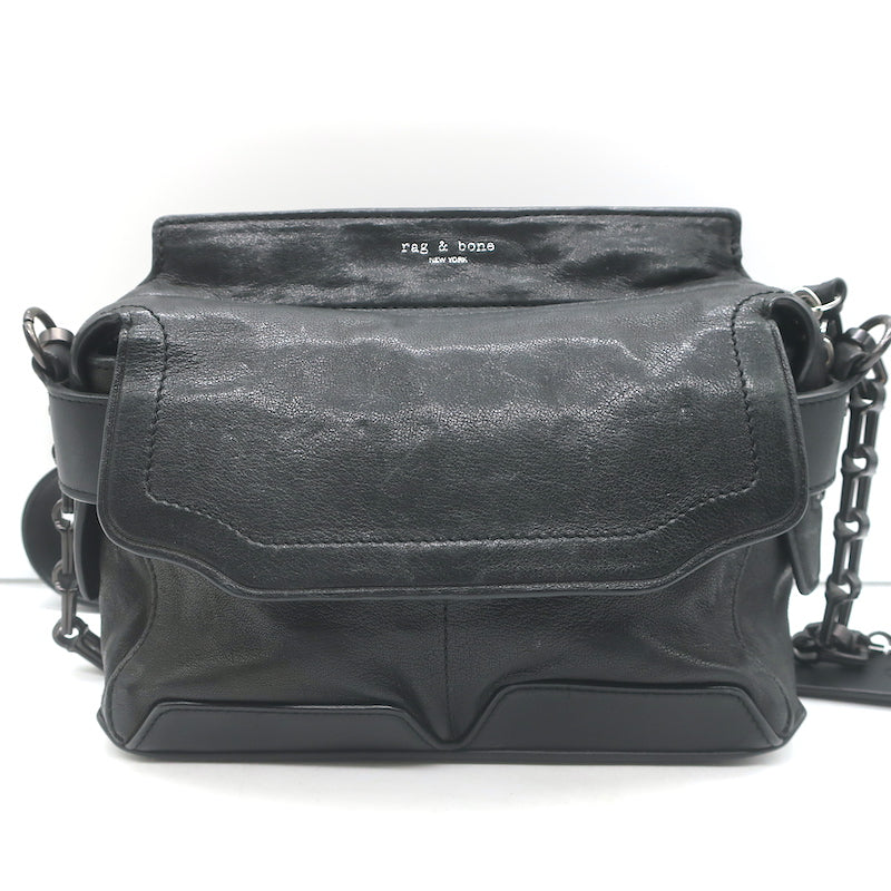 Rag &amp; Bone Micro Pilot Chain Strap Crossbody Bag Black Leather