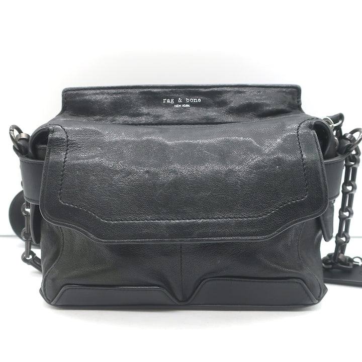 Rag &amp; Bone Micro Pilot Chain Strap Crossbody Bag Black Leather