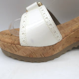 Stella McCartney Linda Cork Wedge Sandals White Faux Patent Leather Size 38