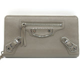 Balenciaga Metallic Edge Continental Zip Around Wallet Taupe Grained Leather