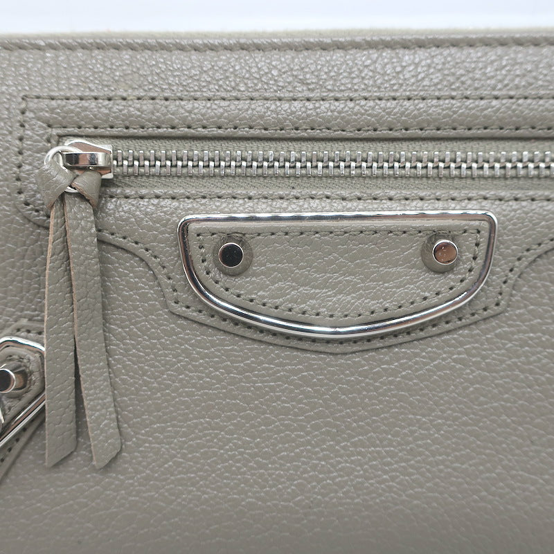 Balenciaga Metallic Edge Continental Zip Around Wallet Taupe Grained Leather