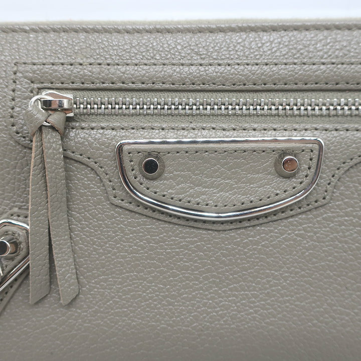Balenciaga Metallic Edge Continental Zip Around Wallet Taupe Grained Leather