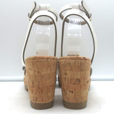 Stella McCartney Linda Cork Wedge Sandals White Faux Patent Leather Size 38