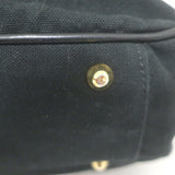 Chloe Braided Strap Front-Pocket Large Tote Black Leather-Trimmed Canvas