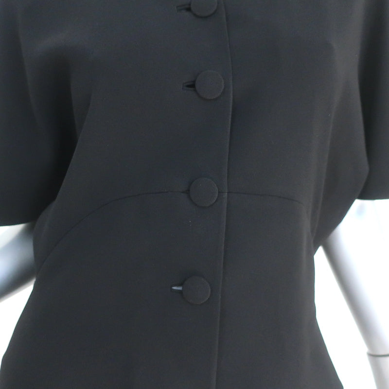 Balenciaga Button Front Blouse Black Crepe Size 40 Short Sleeve Top