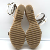 Stella McCartney Linda Cork Wedge Sandals White Faux Patent Leather Size 38