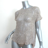 Parker Sequined Chiffon Blouse Taupe Silk Size Small Short Sleeve Top