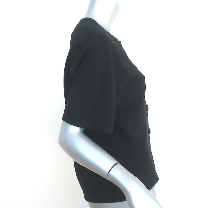 Balenciaga Button Front Blouse Black Crepe Size 40 Short Sleeve Top