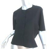 Balenciaga Button Front Blouse Black Crepe Size 40 Short Sleeve Top