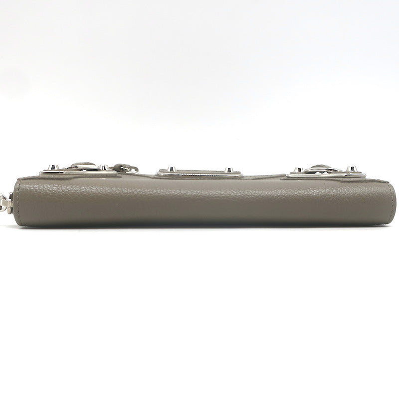 Balenciaga Metallic Edge Continental Zip Around Wallet Taupe Grained Leather