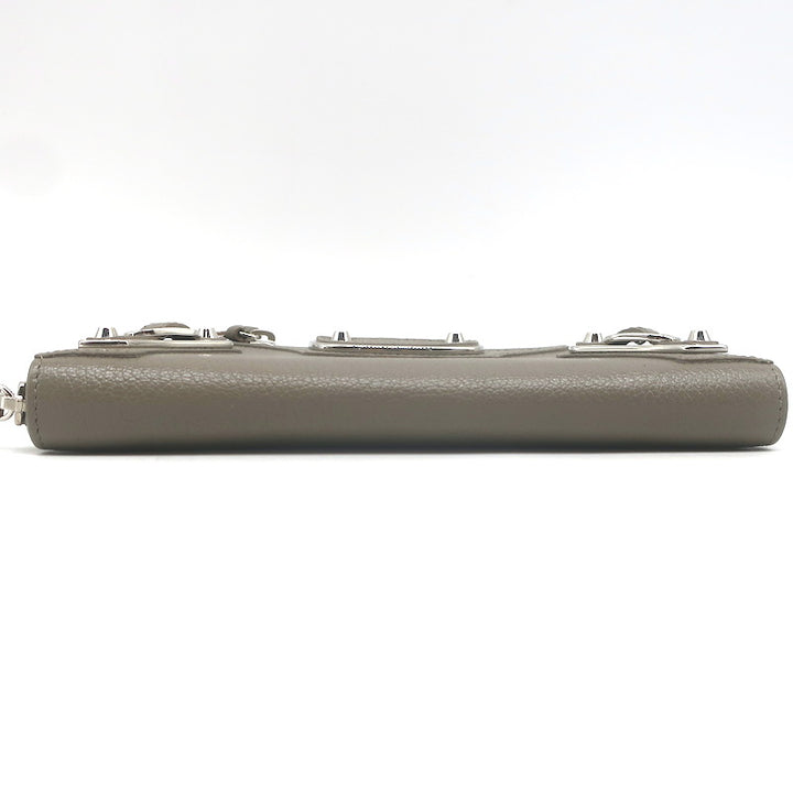Balenciaga Metallic Edge Continental Zip Around Wallet Taupe Grained Leather