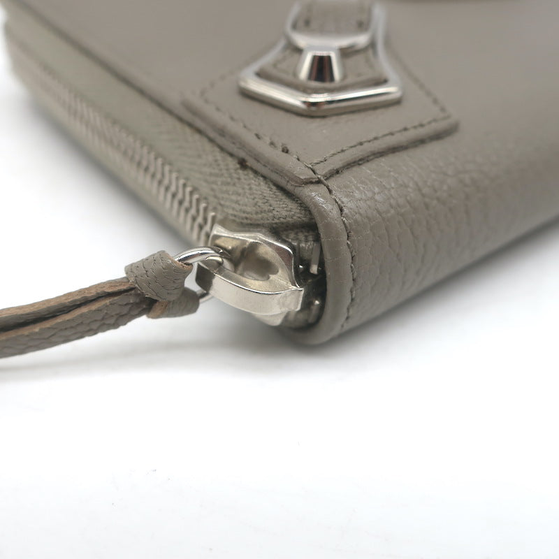 Balenciaga Metallic Edge Continental Zip Around Wallet Taupe Grained Leather
