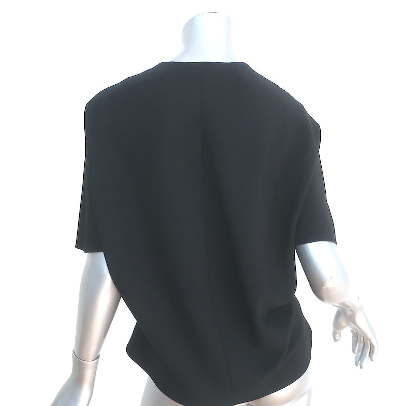 Balenciaga Button Front Blouse Black Crepe Size 40 Short Sleeve Top