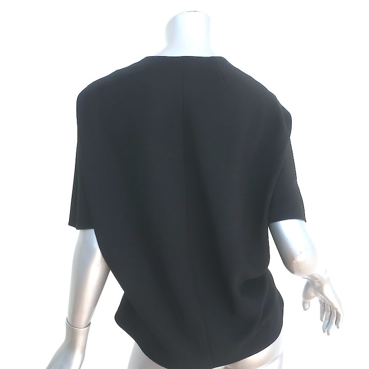 Balenciaga Button Front Blouse Black Crepe Size 40 Short Sleeve Top