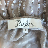 Parker Sequined Chiffon Blouse Taupe Silk Size Small Short Sleeve Top
