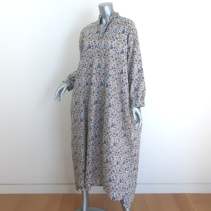 Daniela Gregis Long Sleeve Midi Dress White/Multi Floral Print Cotton One Size