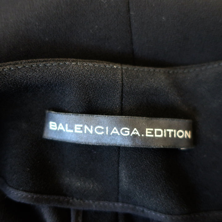 Balenciaga Button Front Blouse Black Crepe Size 40 Short Sleeve Top