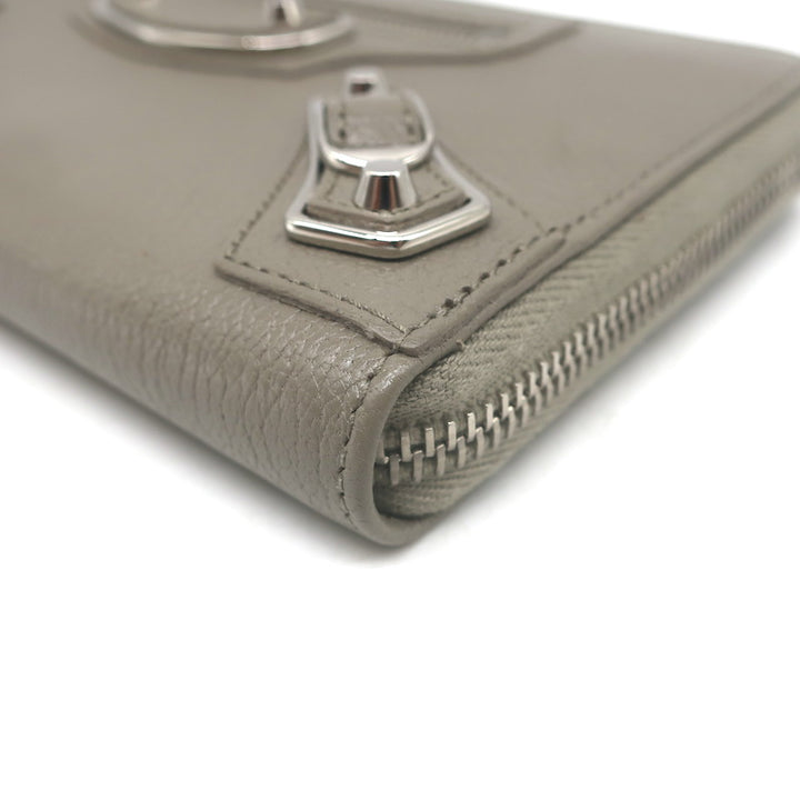 Balenciaga Metallic Edge Continental Zip Around Wallet Taupe Grained Leather