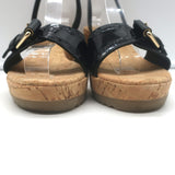 Stella McCartney Linda Cork Wedge Sandals Black Faux Patent Leather Size 38