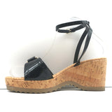 Stella McCartney Linda Cork Wedge Sandals Black Faux Patent Leather Size 38