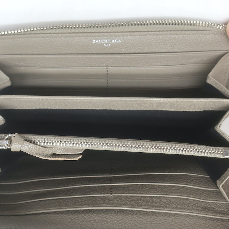 Balenciaga Metallic Edge Continental Zip Around Wallet Taupe Grained Leather