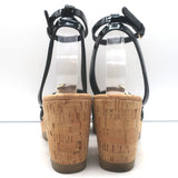 Stella McCartney Linda Cork Wedge Sandals Black Faux Patent Leather Size 38