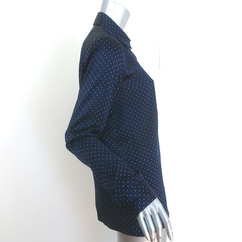 The Row Polka Dot Button-up Shirt Navy Silk Satin Size 4 Long Sleeve Blouse