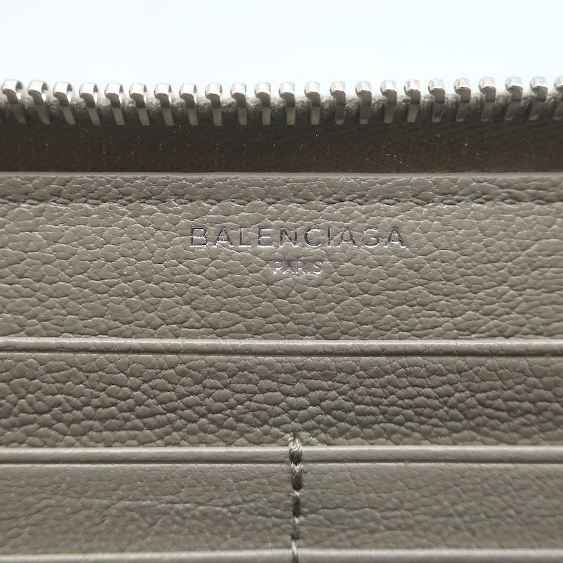 Balenciaga Metallic Edge Continental Zip Around Wallet Taupe Grained Leather