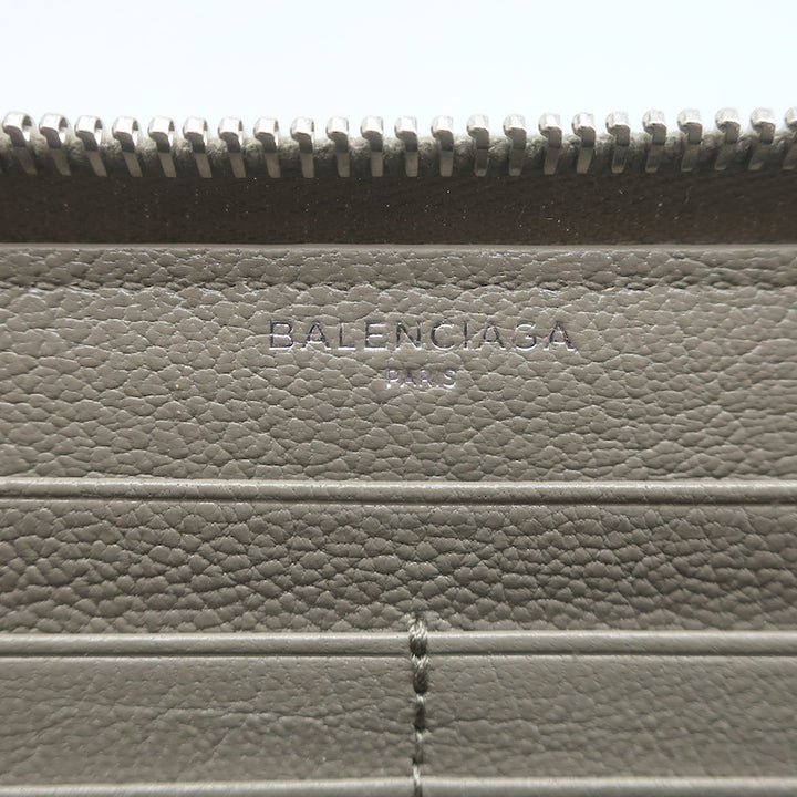 Balenciaga Metallic Edge Continental Zip Around Wallet Taupe Grained Leather