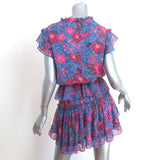MISA Tiered Mini Dress Lilian Blue/Pink Night Blooms Print Size Extra Small