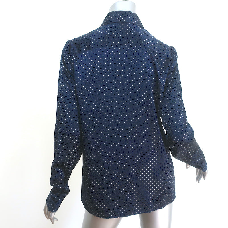 The Row Polka Dot Button-up Shirt Navy Silk Satin Size 4 Long Sleeve Blouse