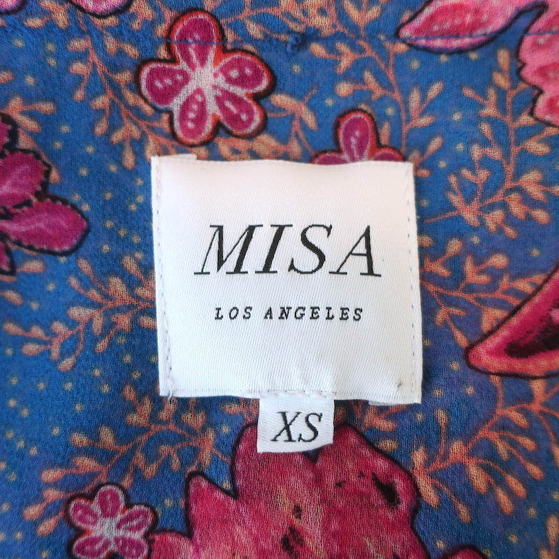 MISA Tiered Mini Dress Lilian Blue/Pink Night Blooms Print Size Extra Small