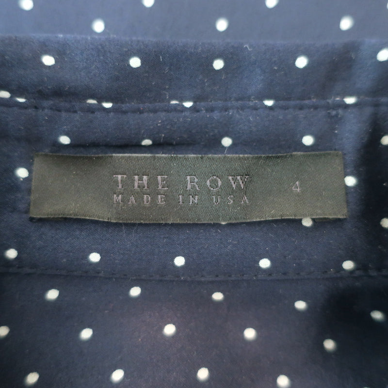 The Row Polka Dot Button-up Shirt Navy Silk Satin Size 4 Long Sleeve Blouse