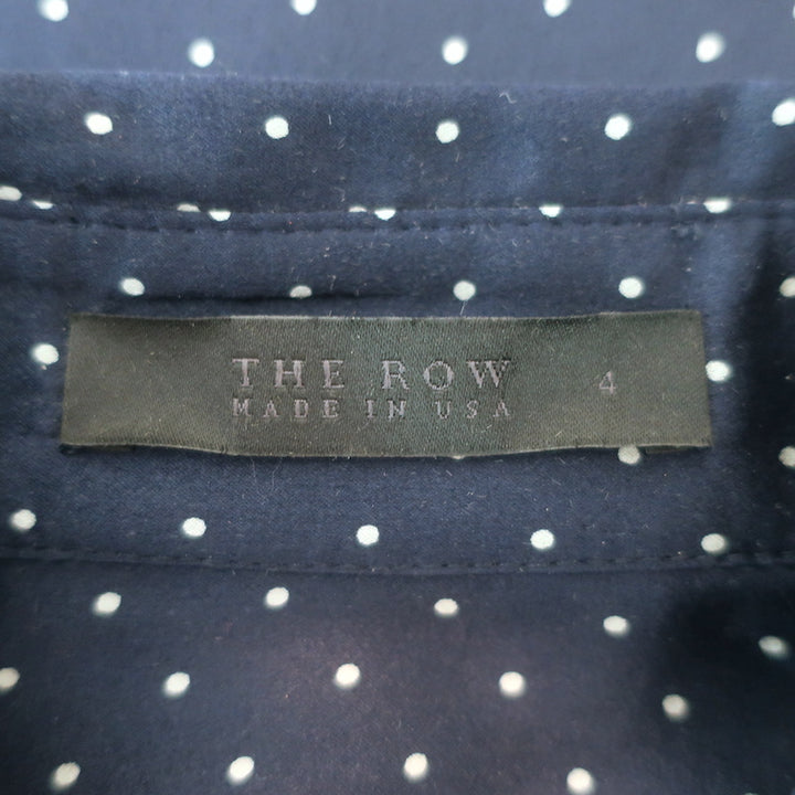 The Row Polka Dot Button-up Shirt Navy Silk Satin Size 4 Long Sleeve Blouse