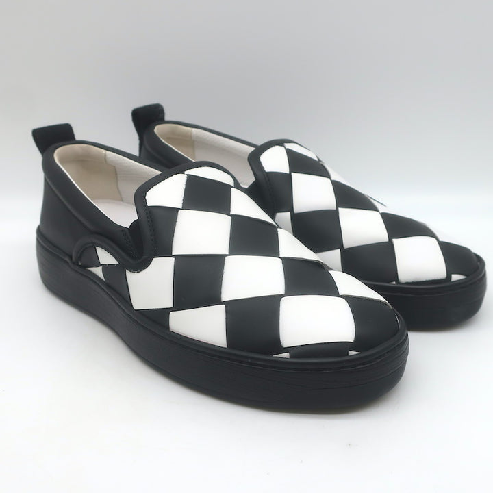 Bottega Veneta Checkerboard Intrecciato Slip-On Sneakers Black/White Size 37