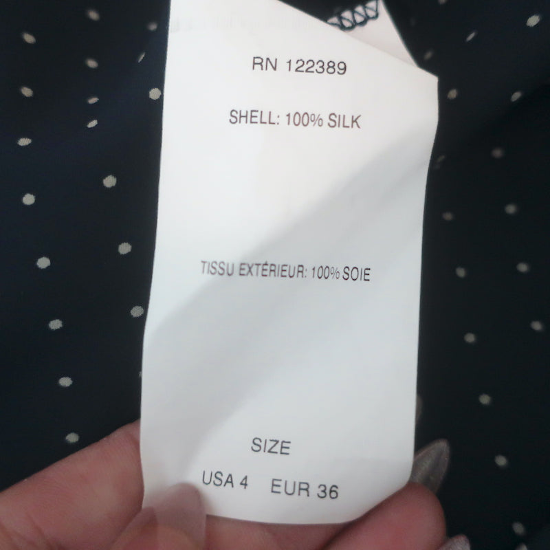The Row Polka Dot Button-up Shirt Navy Silk Satin Size 4 Long Sleeve Blouse
