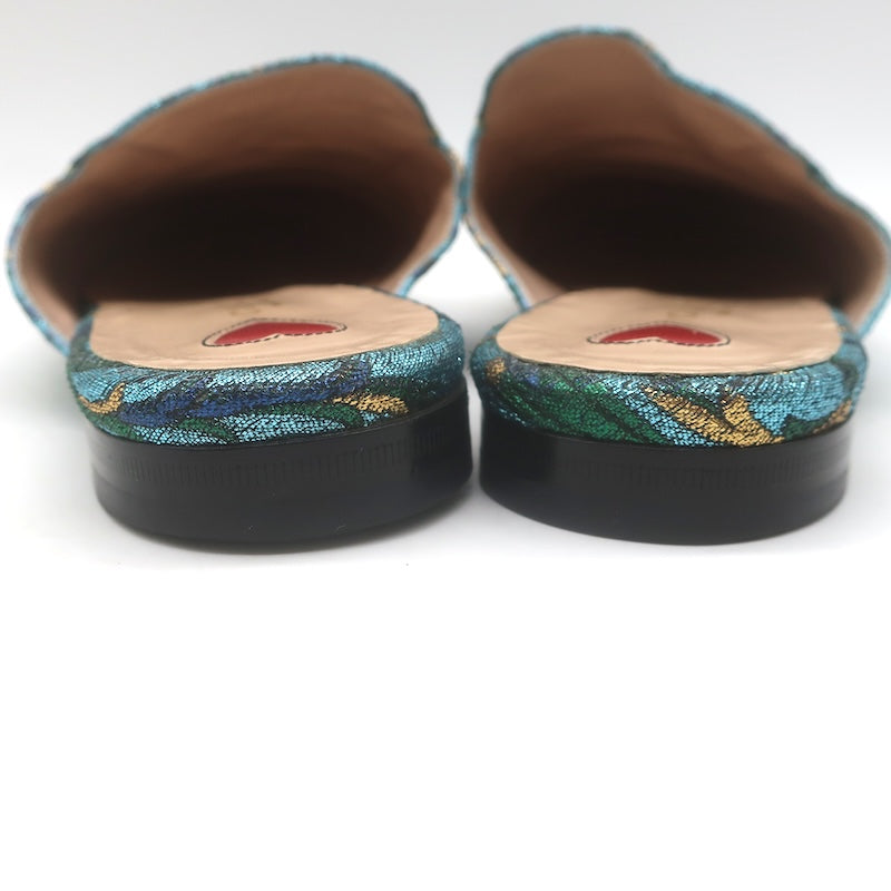 Gucci Metallic Baroque Princetown Horsebit Mules Blue/Gold Size 38
