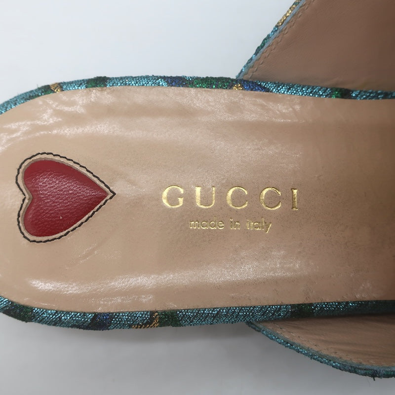 Gucci Metallic Baroque Princetown Horsebit Mules Blue/Gold Size 38