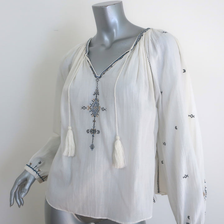 Isabel Marant Etoile Melina Peasant Blouse Cream Embroidered Cotton Size 34