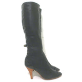 Chanel Quilted Cap Toe Wood Heel Tall Boots Black Leather Size 38.5