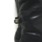 Chanel Quilted Cap Toe Wood Heel Tall Boots Black Leather Size 38.5