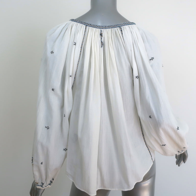 Isabel Marant Etoile Melina Peasant Blouse Cream Embroidered Cotton Size 34