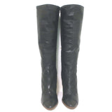 Chanel Quilted Cap Toe Wood Heel Tall Boots Black Leather Size 38.5