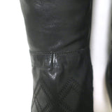 Chanel Quilted Cap Toe Wood Heel Tall Boots Black Leather Size 38.5