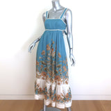 Zimmermann Chintz Tie-Back Midi Dress Blue Floral Print Ramie Size 1