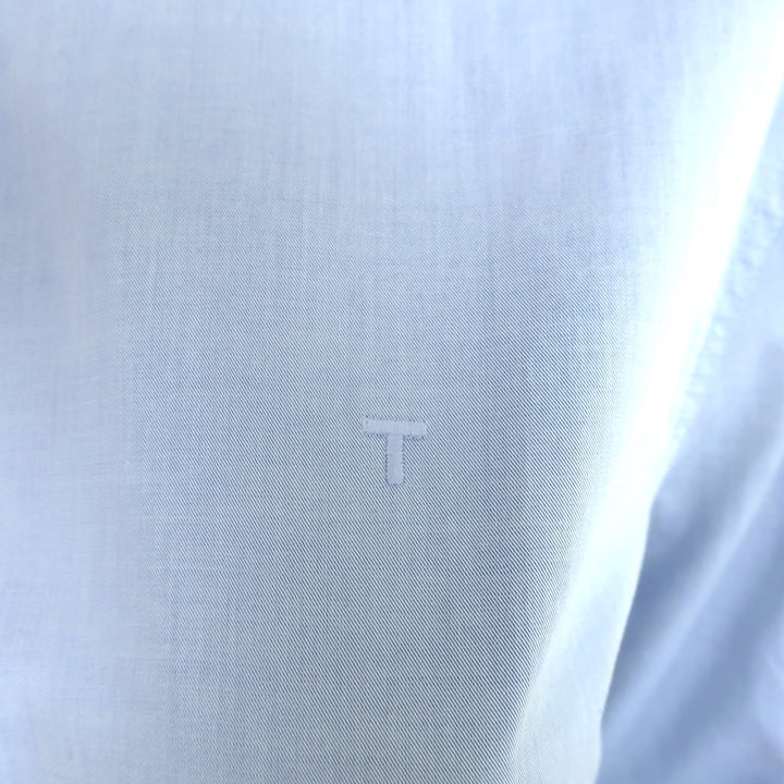 T by Alexander Wang Embroidered-Logo Button Down Shirt Blue Cotton Size Small