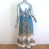 Zimmermann Chintz Tie-Back Midi Dress Blue Floral Print Ramie Size 1