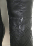 Chanel Quilted Cap Toe Wood Heel Tall Boots Black Leather Size 38.5
